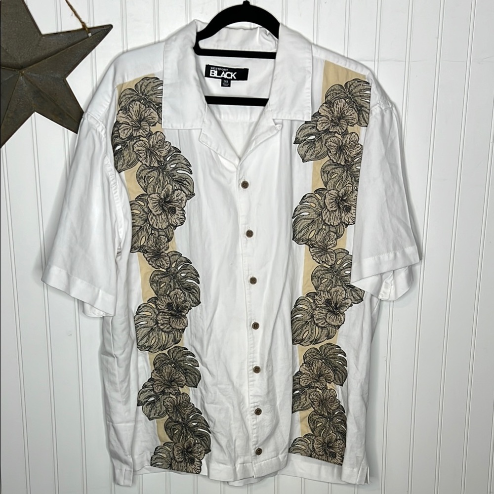 Westport Black Label Havana White and Tan Floral Embroidered Shirt Size 2XB
